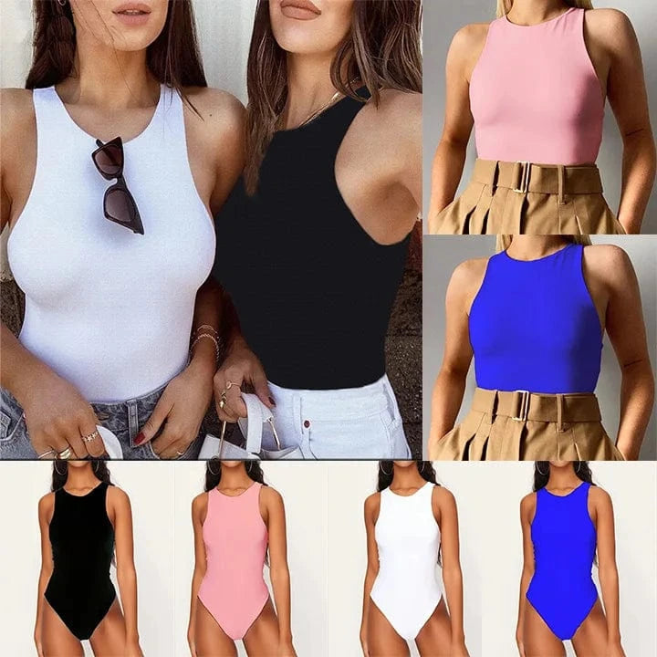 DAMOCHIC Slim Womens Clothing Bodysuit Sleeveless Seamless Stretch Pink White Black Blue Bodycon Thong Bodysuits Top Custom
