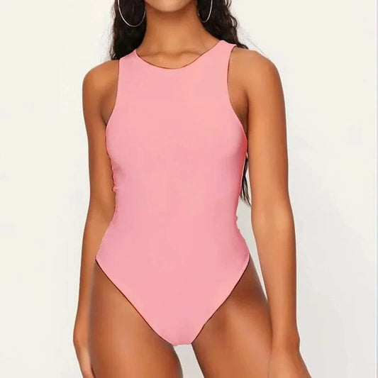 DAMOCHIC Slim Womens Clothing Bodysuit Sleeveless Seamless Stretch Pink White Black Blue Bodycon Thong Bodysuits Top Custom