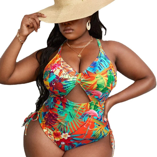DAMOCHIC Super Size Swimwear for Fat Women Floral Print Big Bathing Suit Hollow Out One Piece Swimsuit Beachwear Plus Size 2023