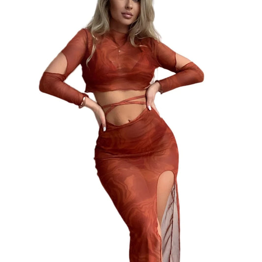 DAMOCHIC Transparent gauze skirt type Swimsuit Sumkmer Long sleeve Bikini Three-piece set Bathing Suit for ladies 2023