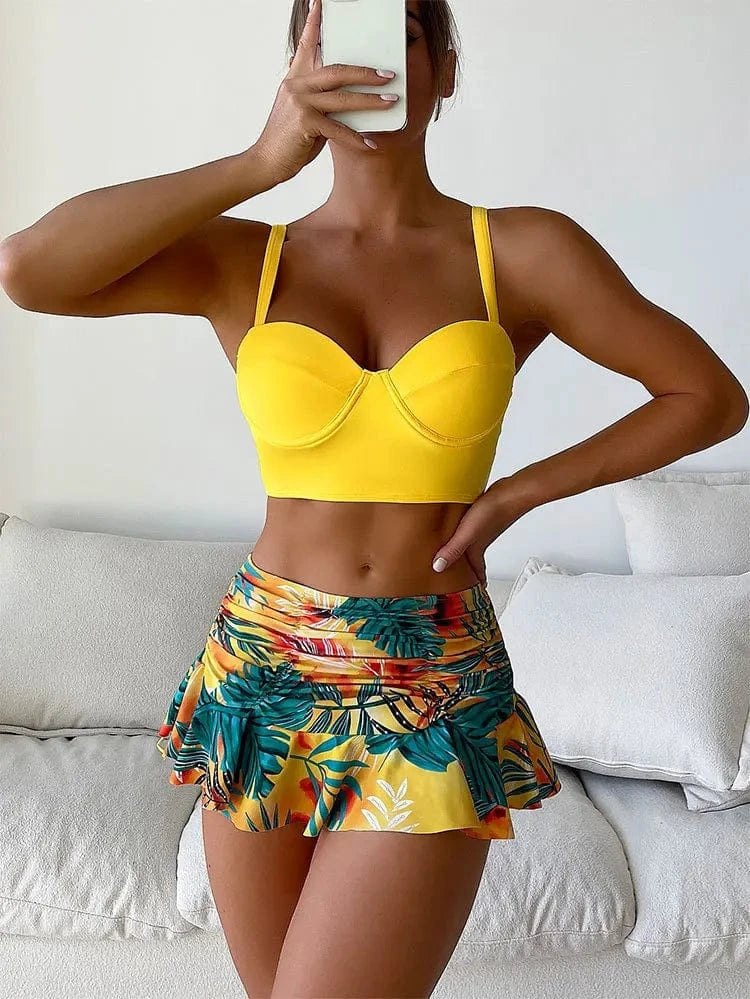 DAMOCHIC Two-piece suit Skirt style Swimwear Summer V-Neck Folds Bathing Suit High-Waisted Thin shoulder straps Beachwear 2023