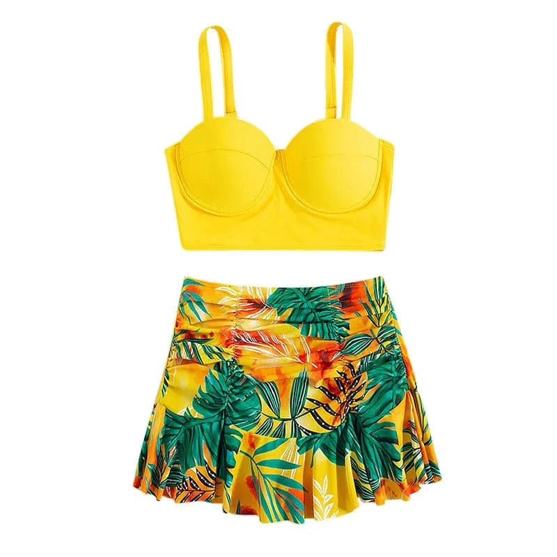 DAMOCHIC Two-piece suit Skirt style Swimwear Summer V-Neck Folds Bathing Suit High-Waisted Thin shoulder straps Beachwear 2023