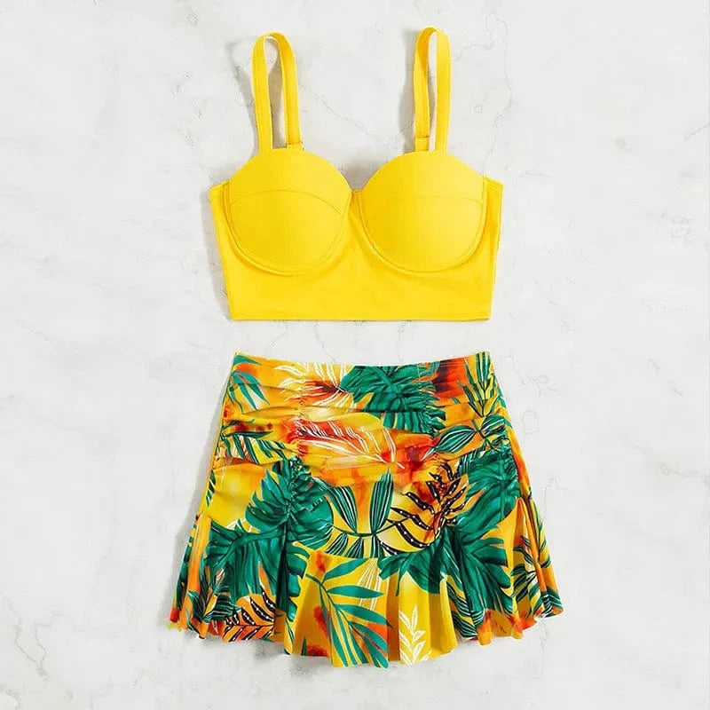 DAMOCHIC Two-piece suit Skirt style Swimwear Summer V-Neck Folds Bathing Suit High-Waisted Thin shoulder straps Beachwear 2023