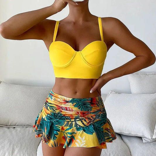 DAMOCHIC Two-piece suit Skirt style Swimwear Summer V-Neck Folds Bathing Suit High-Waisted Thin shoulder straps Beachwear 2023