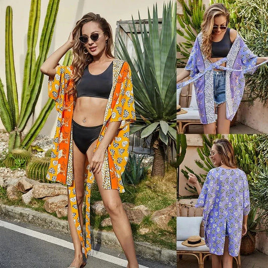 DAMOCHIC wholesale cover up Swimsuit Summer half sleeve Bikini cover up one size Sexy Beachwear cover up kaftan kimono 2023
