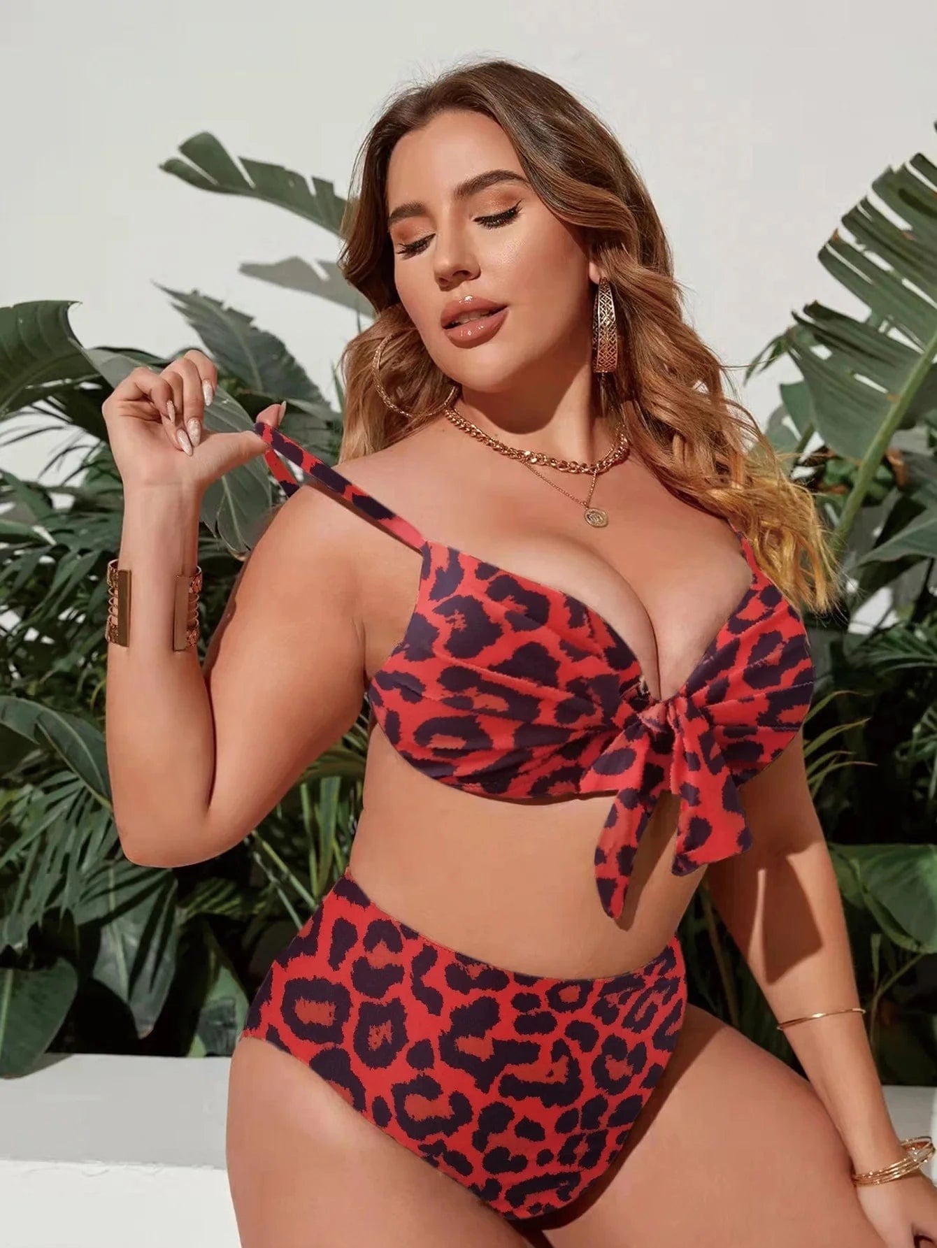 DAMOCHIC Wholesale Large Size Swimsuit for women Summer Leopard print Bow Bikini High-Waisted V-neck Bathing Suit 2023