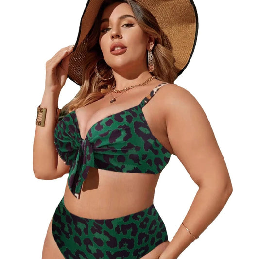 DAMOCHIC Wholesale Large Size Swimsuit for women Summer Leopard print Bow Bikini High-Waisted V-neck Bathing Suit 2023
