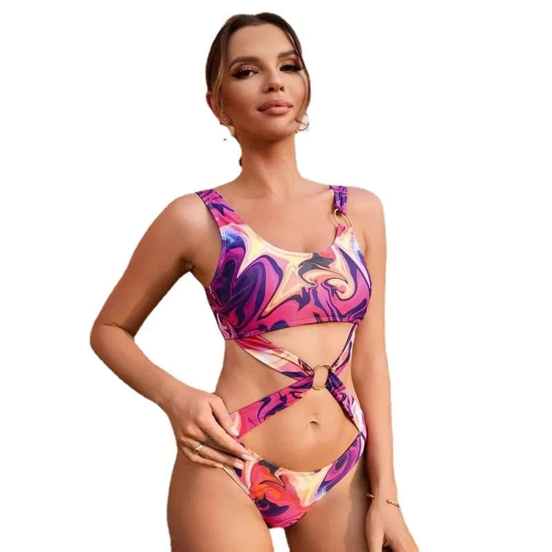 DAMOCHIC Wholesale Leopard print One-piece Swimsuit Summer High Leg Monokini Bikini Ring bandage Bathing Suit for women 2023