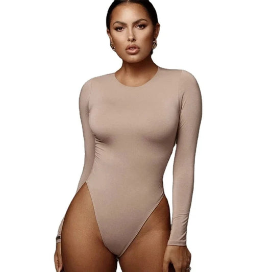 DAMOCHIC Wholesale Long Sleeve Bodysuit Women One-Piece Round Neck Bodysuit Tops Fall Solid Color Slim Seamless Bodysuits 2024
