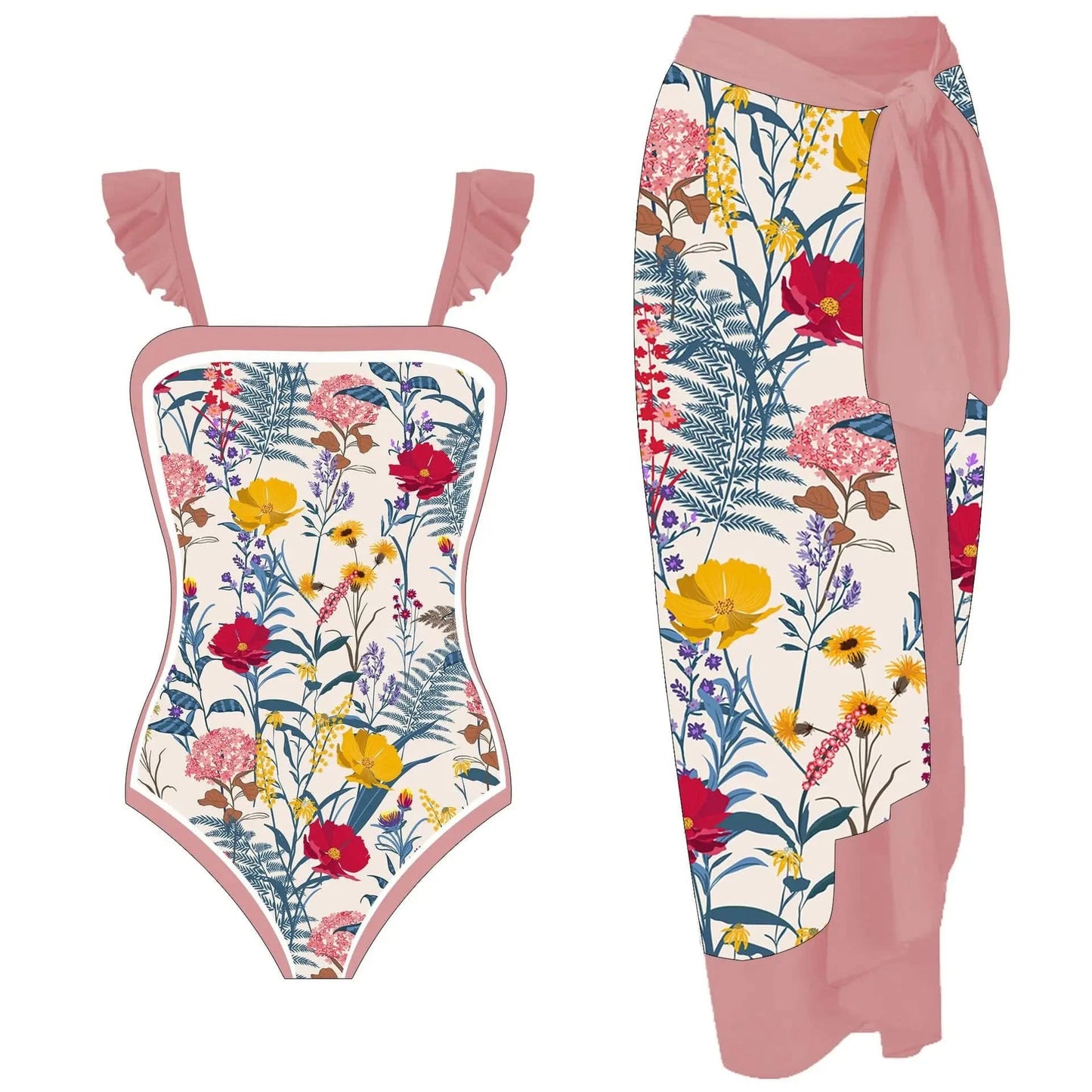 DAMOCHIC Wholesale New Swimwear Beachwear Luxury Floral Print One Piece Swimsuit with Cover Up Beachwear Sexy for Women 2023