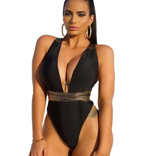 DAMOCHIC Wholesale One-piece Swimwear for women Summer Deep V sexy backless Bathing Suit belt waist Beachwear High Leg 2023