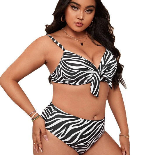 DAMOCHIC Wholesale Plus Size Swimsuit for women Summer Striped print knotted at chest Bikini High-Waisted Bathing Suit 2023
