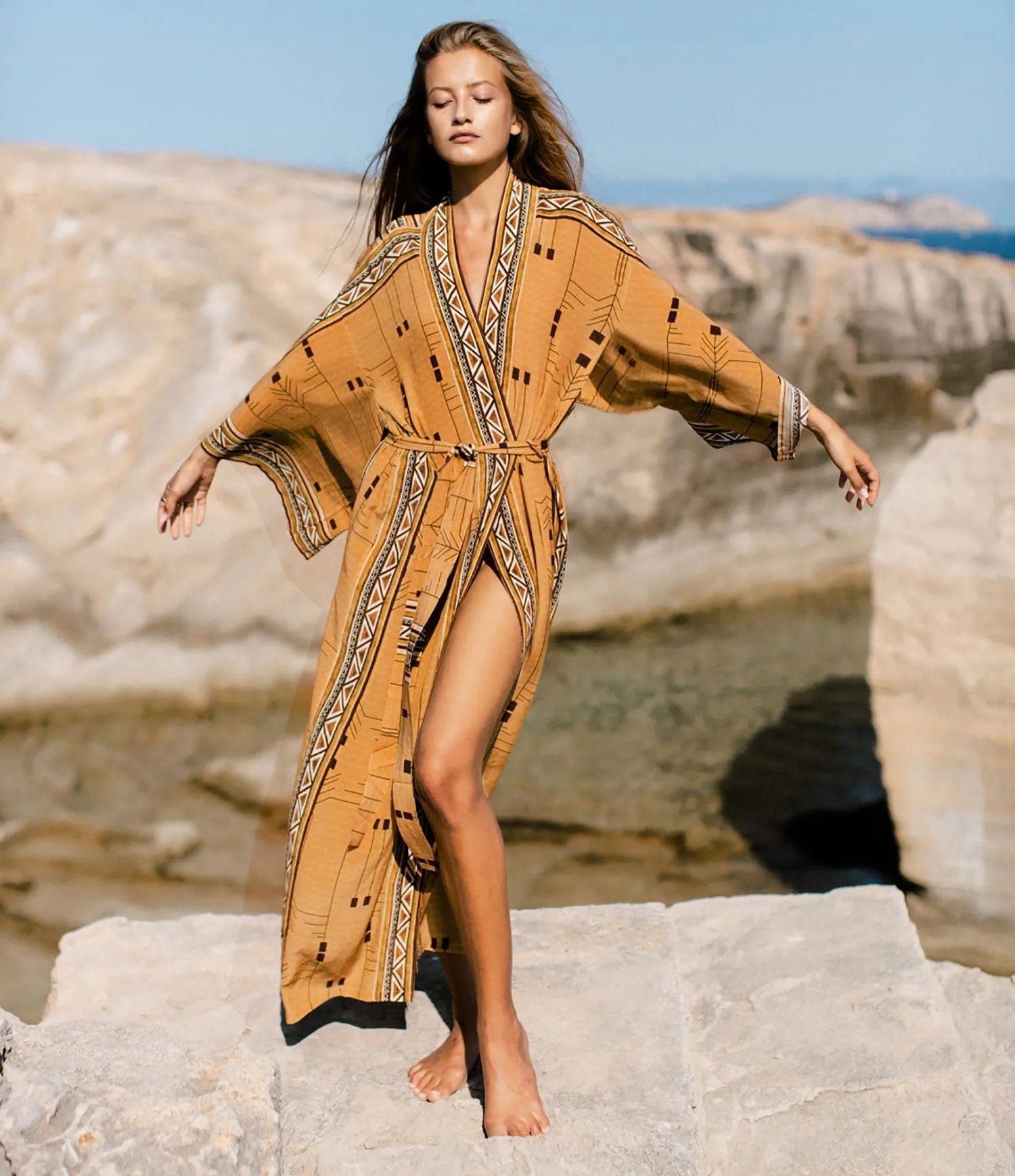 DAMOCHIC Wholesale Printed Sexy Swim Cardigan With Waistband Beach Cover Up Vacation Long Kimono Bikini Cover Up Beachwear 2023