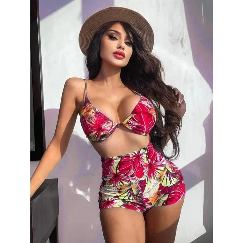 DAMOCHIC Wholesale Stamp Backless Swimsuit for women Summer The steel supports gather Bikini High-Waisted Bathing Suit 2023