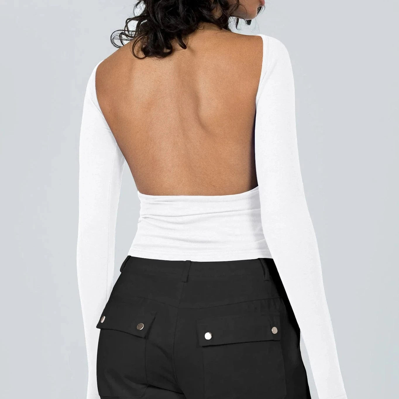 DAMOCHIC Women Open Back Basic T-Shirt Sexy Long Sleeve Ladies Shirt Tops Backless Solid Color Slim Fit Custom Y2K T-Shirts 2023