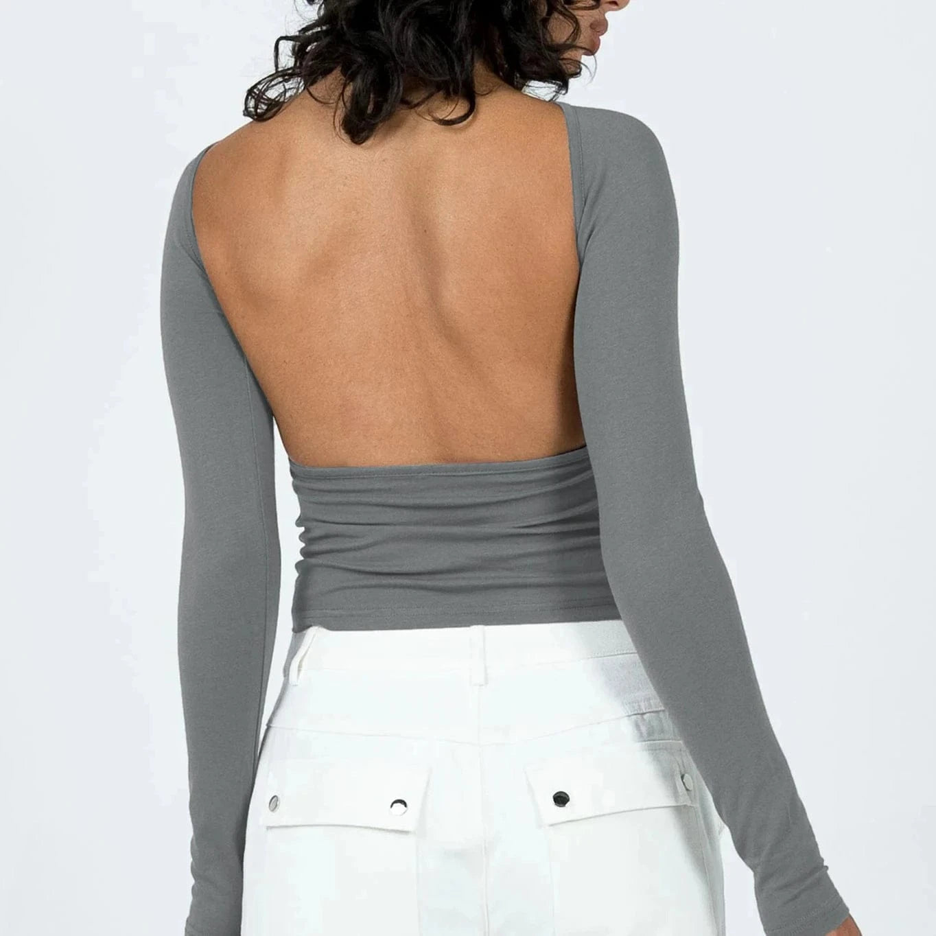 DAMOCHIC Women Open Back Basic T-Shirt Sexy Long Sleeve Ladies Shirt Tops Backless Solid Color Slim Fit Custom Y2K T-Shirts 2023