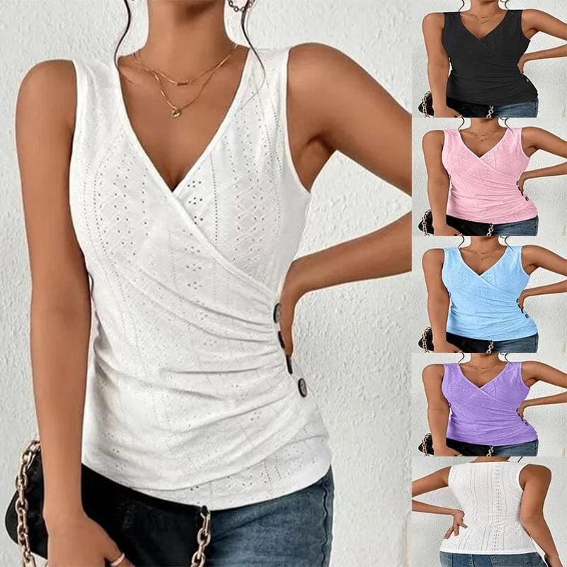 DAMOCHIC Women's V-Neck Fashion Top Custom Summer Breathable Sleeveless T-Shirt Slim Solid Color Ladies Tank Tops 2023 Supplier