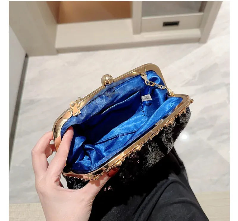 Dark Blue Clutch Bag Women Bling Sequin Purses and Handbag Diamonds Women's Wallet Chain Shoulder Female Party Clutch Z246