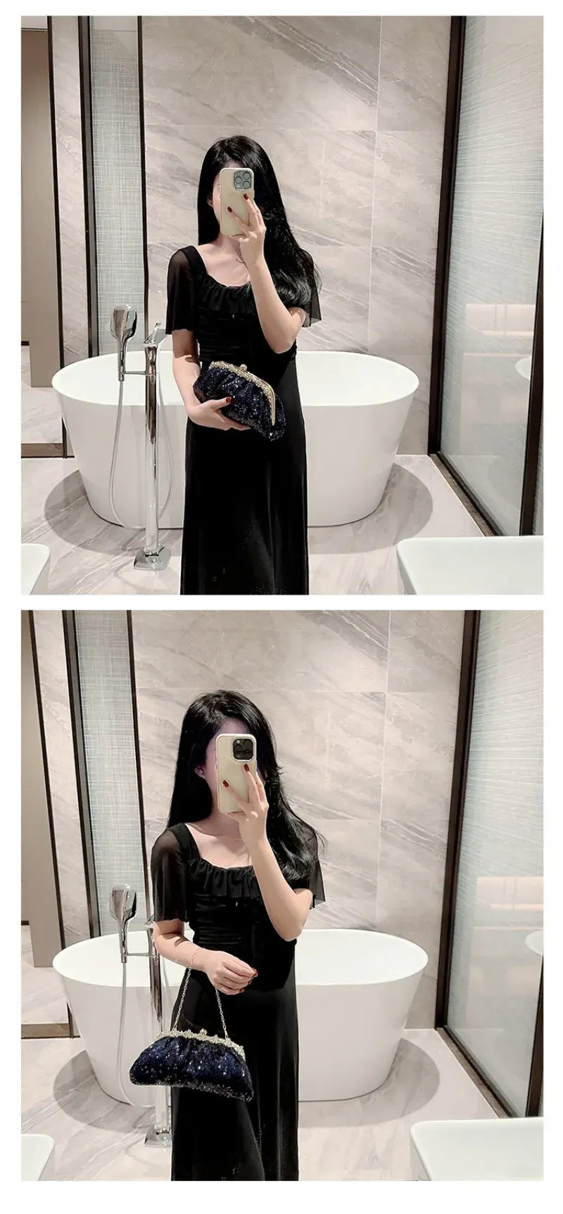 Dark Blue Clutch Bag Women Bling Sequin Purses and Handbag Diamonds Women's Wallet Chain Shoulder Female Party Clutch Z246