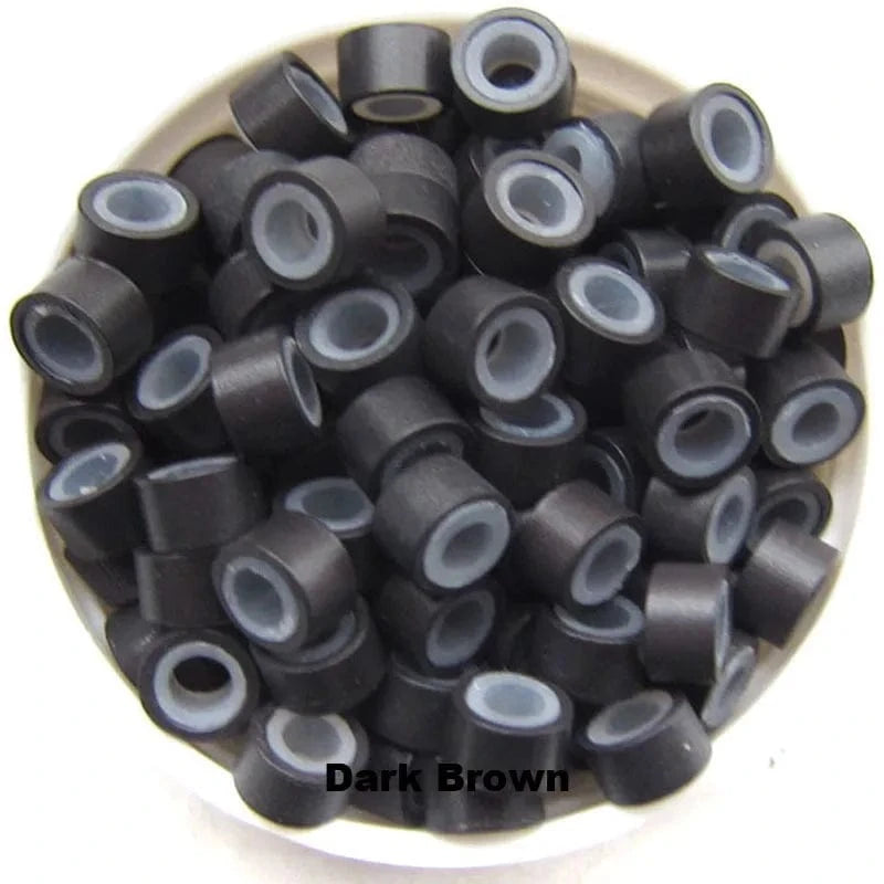 dark brown Hair Micro Rings 5*3MM 1000PCS Silicone Lined Micro Rings Links Beads for Hair Extensions black micro rings