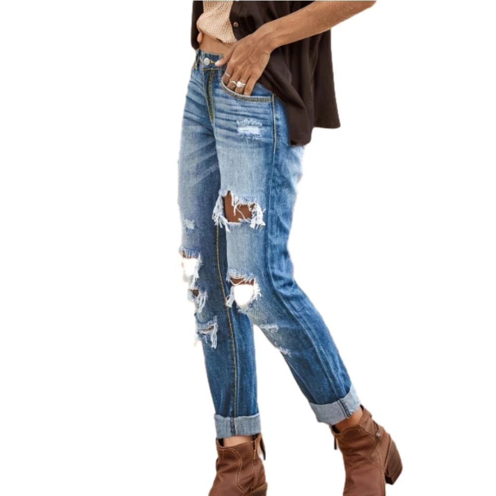 DE0125RV Fashion Hollow Out High Waist  Denim Bodycon Jeans Sehe Fashion