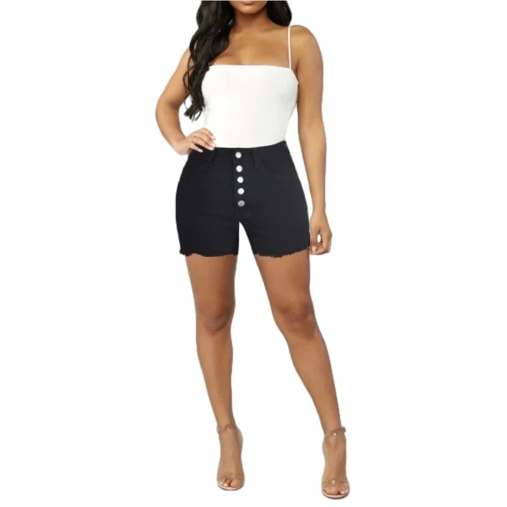 DE0127RV High Waist Button Denim Shorts Jeans Women Sehe Fashion