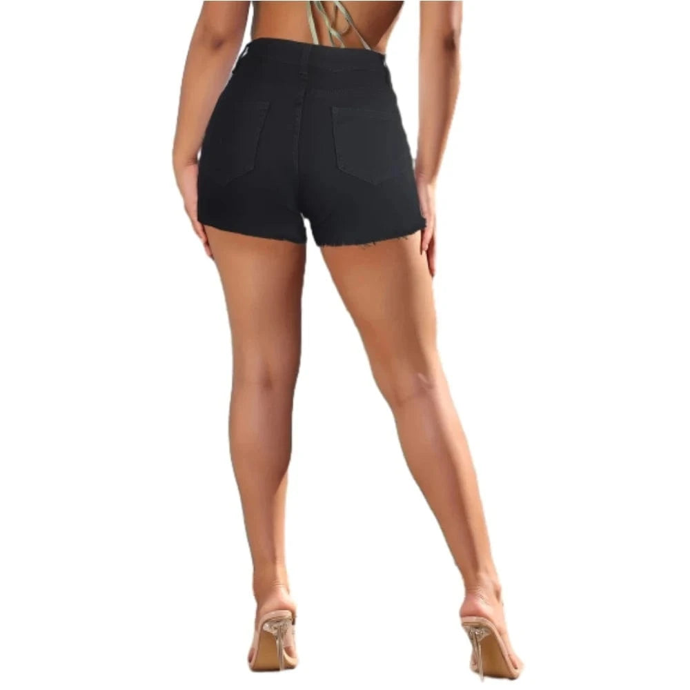 DE0127RV High Waist Button Denim Shorts Jeans Women Sehe Fashion