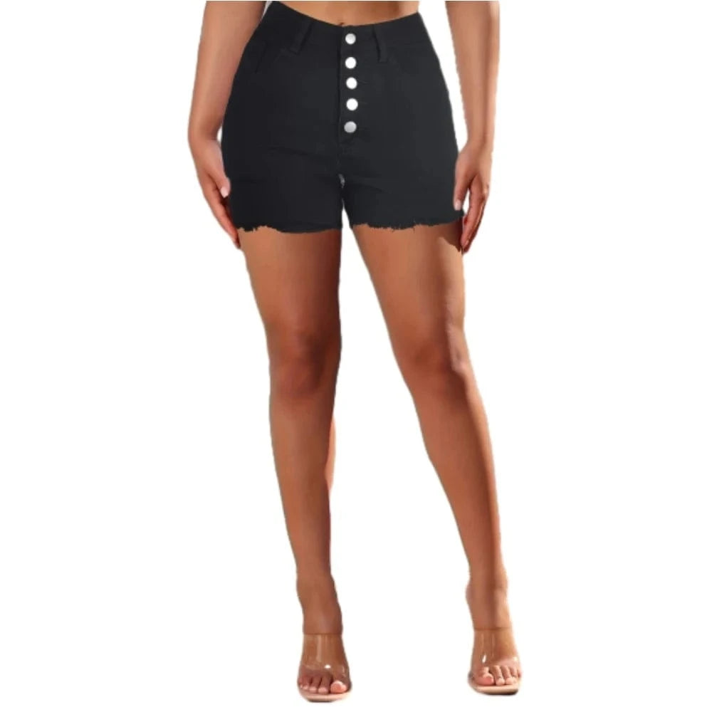 DE0127RV High Waist Button Denim Shorts Jeans Women Sehe Fashion