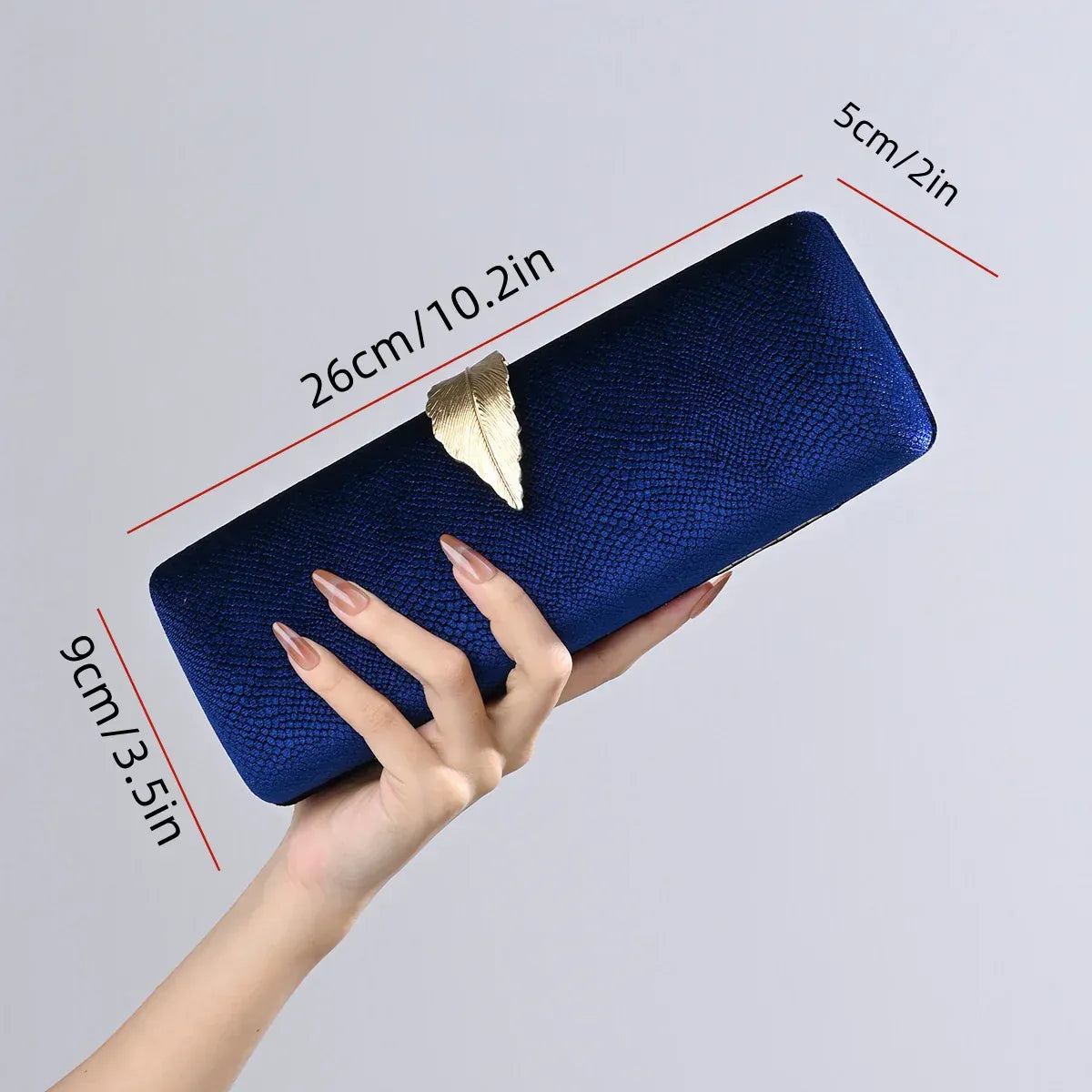 DEEP BLUE / 9-26-5cm 2025 Luxury Velvet Evening Clutch Bag Crystal Leaf Clasp Chain Handheld Purse for Gala Dinners Weddings Cocktail Parties