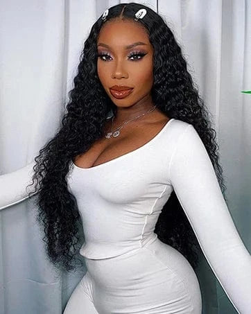 Deep Wave / 16 Inches 13x4 HD Lace Front Wig #1B Highlight Straight  Transparent Lace Human Hair Wigs Kinky Straight Glueless Wigs