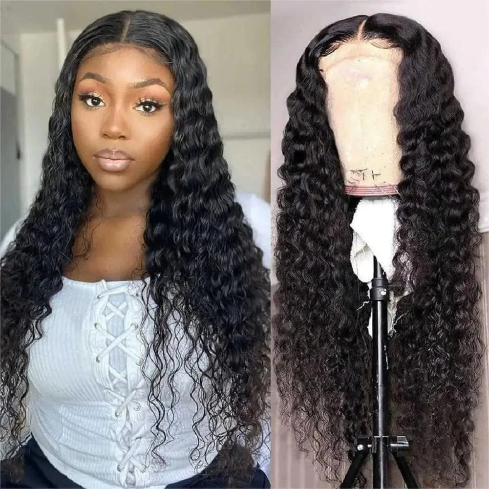 Deep wave 4*4 Glueless wig / 14 Inches 13x6 Straight Lace Front Wigs Human Hair HD Transparent Lace Frontal Human Hair Wigs for Women Glueless Wigs