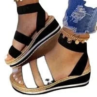 default Summer new women wedge heel sandals hemp rope bottom color matching women sandals