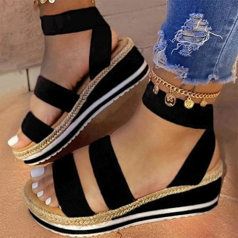 default Summer new women wedge heel sandals hemp rope bottom color matching women sandals