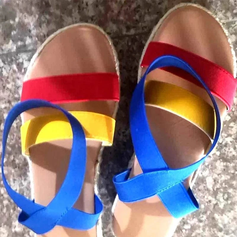 default Summer new women wedge heel sandals hemp rope bottom color matching women sandals