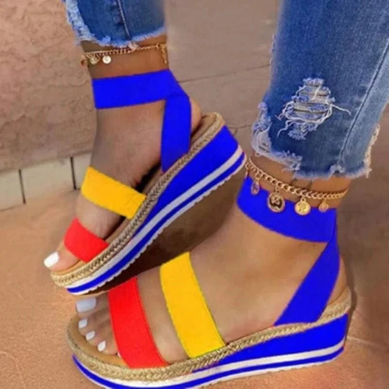 default Summer new women wedge heel sandals hemp rope bottom color matching women sandals
