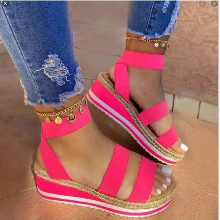 default Summer new women wedge heel sandals hemp rope bottom color matching women sandals