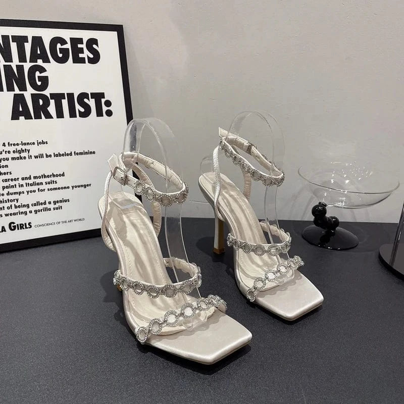 DEleventh Shoes womens sandals custom logo new fashion classics style rhinestone chain high heels pumps shoes