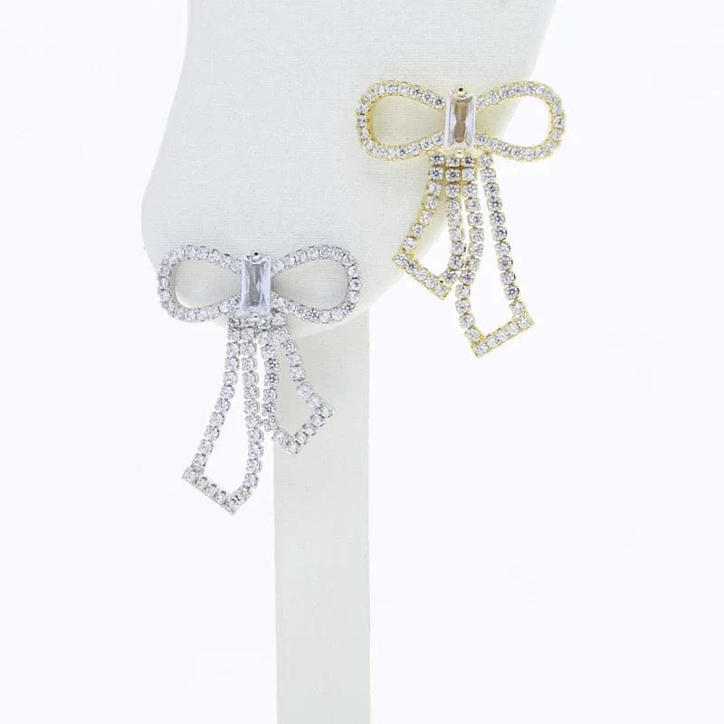 Delicate Bowknot Tennis Chain Stud Earrings Full Paved Sparking Cubic Zirconia Women Fashion Jewelry