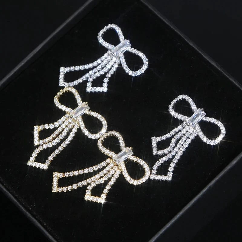 Delicate Bowknot Tennis Chain Stud Earrings Full Paved Sparking Cubic Zirconia Women Fashion Jewelry