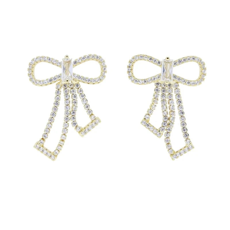 Delicate Bowknot Tennis Chain Stud Earrings Full Paved Sparking Cubic Zirconia Women Fashion Jewelry
