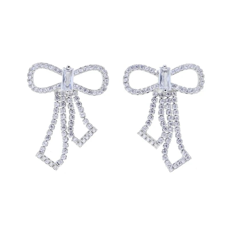 Delicate Bowknot Tennis Chain Stud Earrings Full Paved Sparking Cubic Zirconia Women Fashion Jewelry