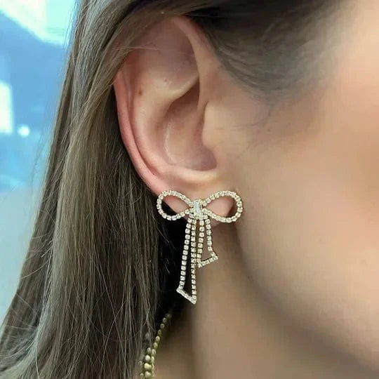 Delicate Bowknot Tennis Chain Stud Earrings Full Paved Sparking Cubic Zirconia Women Fashion Jewelry