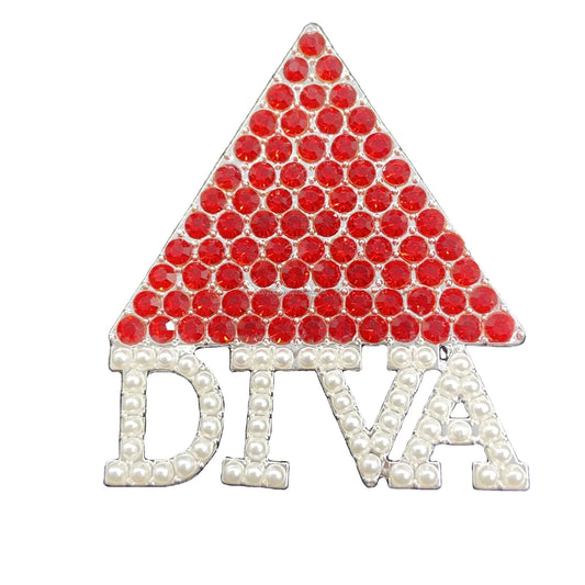 Delta Diva Lapel Pin Red Rhinestone White Pearl Brooch Greek Sorority Customized logo Lapel Pin Jewelry