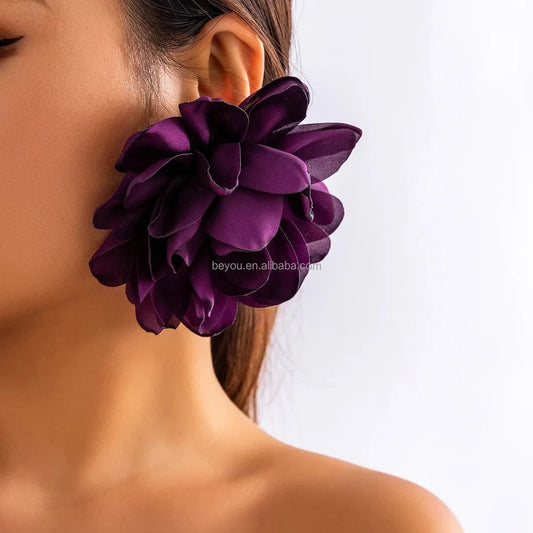 Delta Inspiration Red Black Purple White Simple Flower Fabric Ear Stud Fashion Pierce Wedding Holiday Party Earring Jewelry Gift