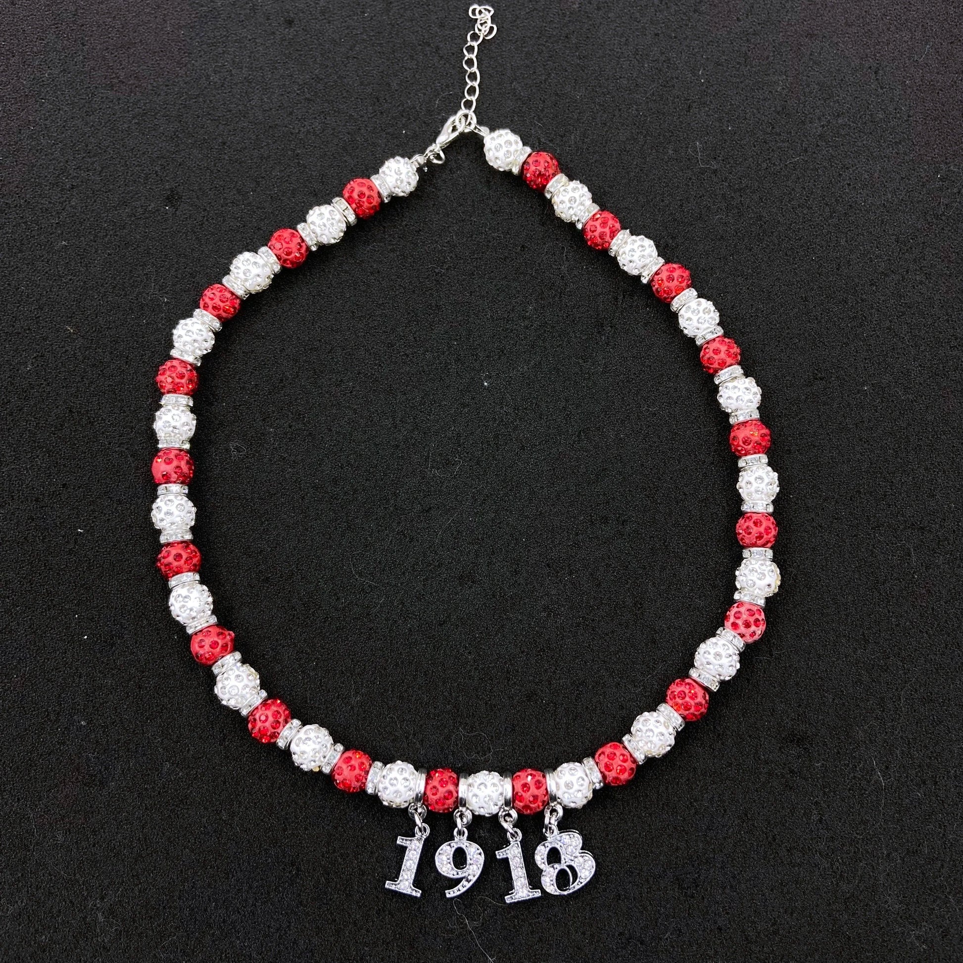 Delta Red White Bling Beaded Custom Elastic Handmade DST Rhinestone Elephant Charm Tassel Necklace Bracelets Set Jewelry