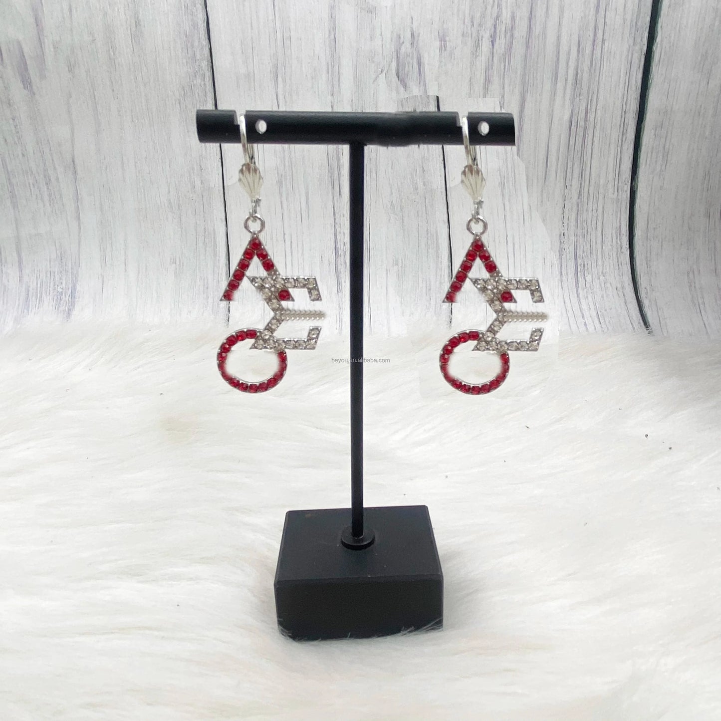 DELTA SIGMA THETA CUSHION SHAPE DST EARRINGS with Rhinestone