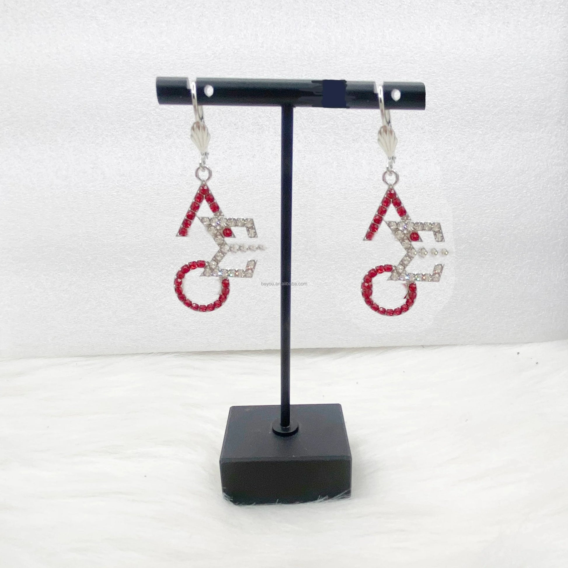 DELTA SIGMA THETA CUSHION SHAPE DST EARRINGS with Rhinestone
