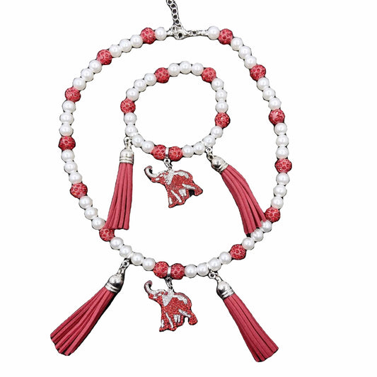 Delta Tassel Elephant Necklace Set Jewelry