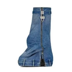 Denim Biker Metal Lock Boots Trendy Style Knee Boots Designer Fashion Knee-High Boots
