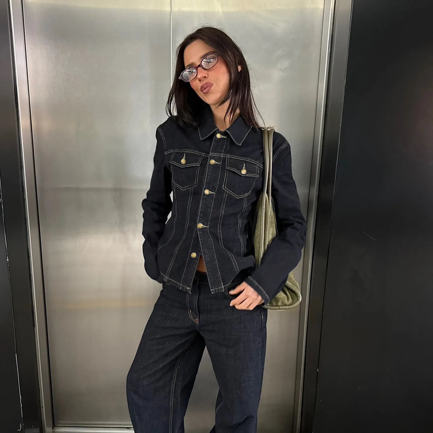 Denim Coat With Waist Cinching Casual Streetwear Style - SN Wigs & More